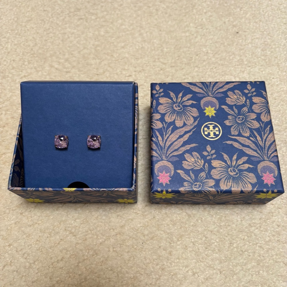Tory Burch Tory-Set Purple Crystal Stud Earrings